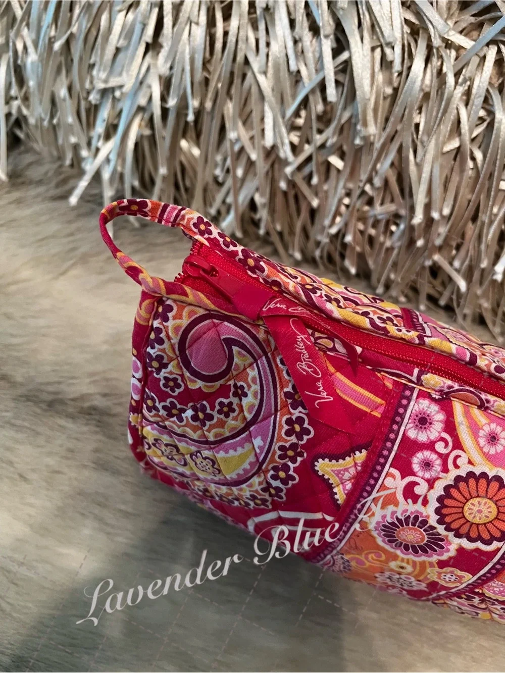 VERA BRADLEY Raspberry Fizz 2008 Bow Tie Cosmetic Case Lined Travel Red Pink Y2K